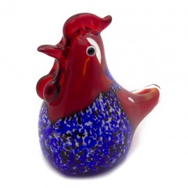 Figura Decorativa de Vidrio Gallina Azul y Rojo
