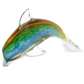 Figura Decorativa de Vidrio Delfín Verde y Azul - Envío Gratuito