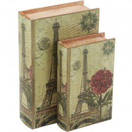 Juego de 2 Caja Libro Torre Eiffel con Flor - Envío Gratuito