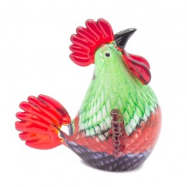 Figura Decorativa de Vidrio Gallo Verde y Rojo - Envío Gratuito