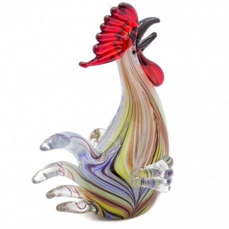 Figura Decorativa de Vidrio Gallo Rojo y Azul - Envío Gratuito