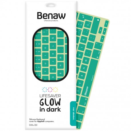 Cubre Teclado Benaw Glow in Dark para Macbook Pro 13'', 15'', Air 13'', y teclado inalámbrico Apple color menta - Envío Gratuito