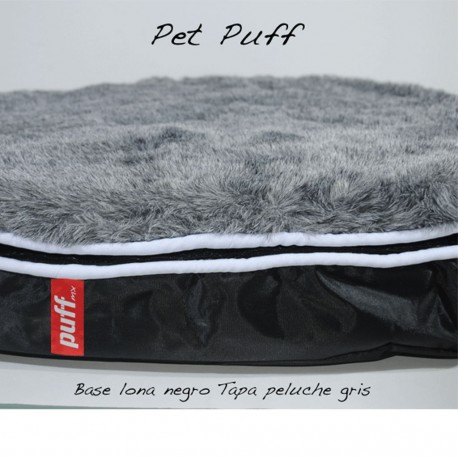 Pet Puff Mini: Base Lona Negro Peluche Gris - Envío Gratuito